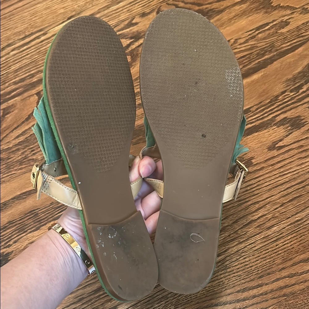Tommy Hilfiger Green and Tan Fringe Sandals - Picture 5 of 5